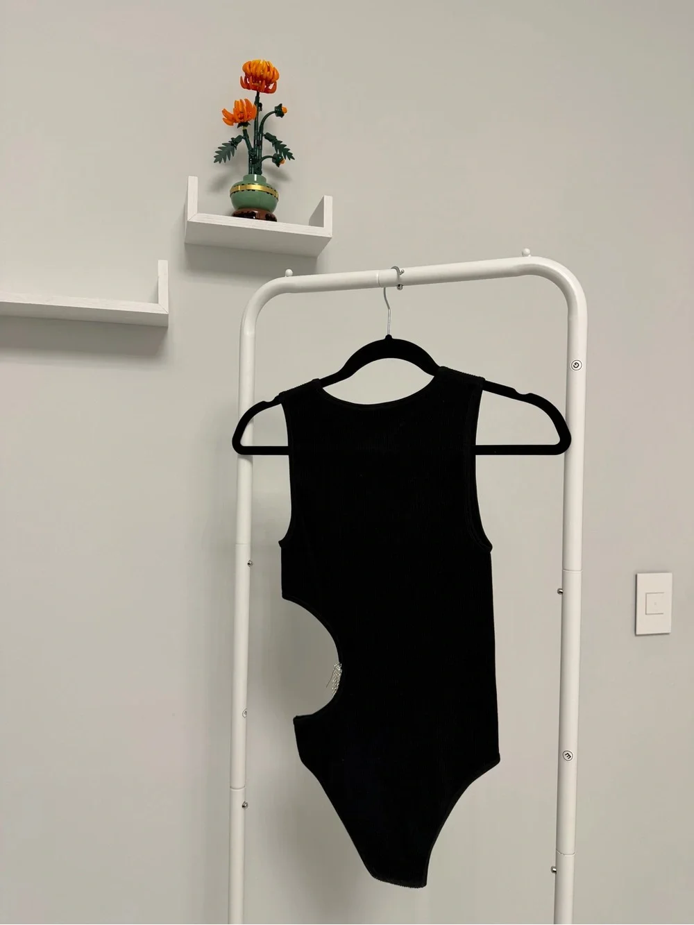 Zara Black Kids One-Piece Bodysuit with Side Cutout and Chain